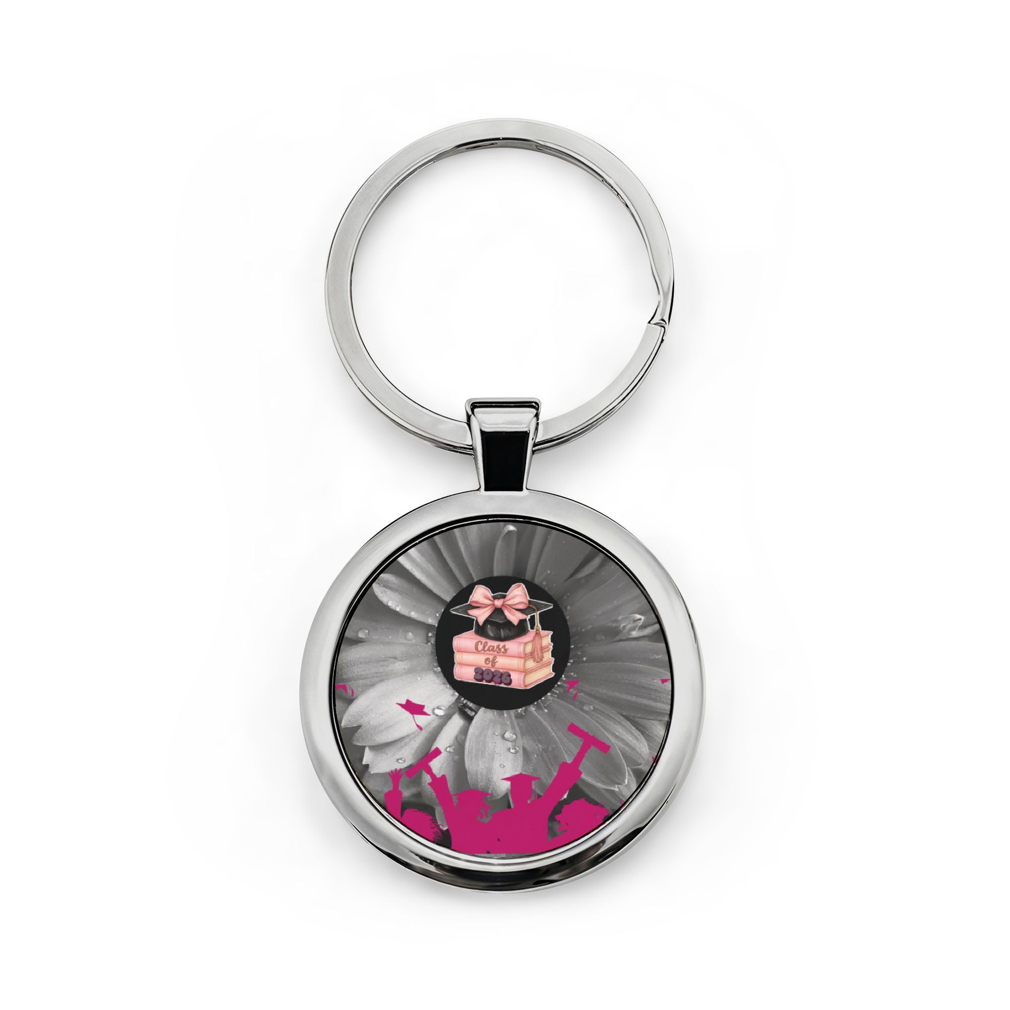 Floral Graduation Round Keychain