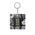 Believe Floral Square Keychain — Motivational Photo Grid Keyring