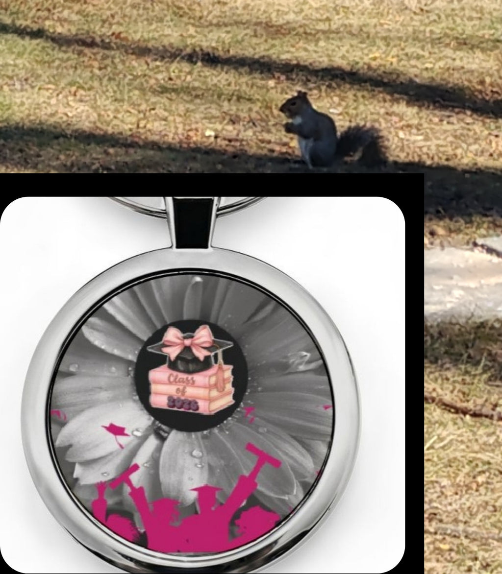 Floral Graduation Round Keychain