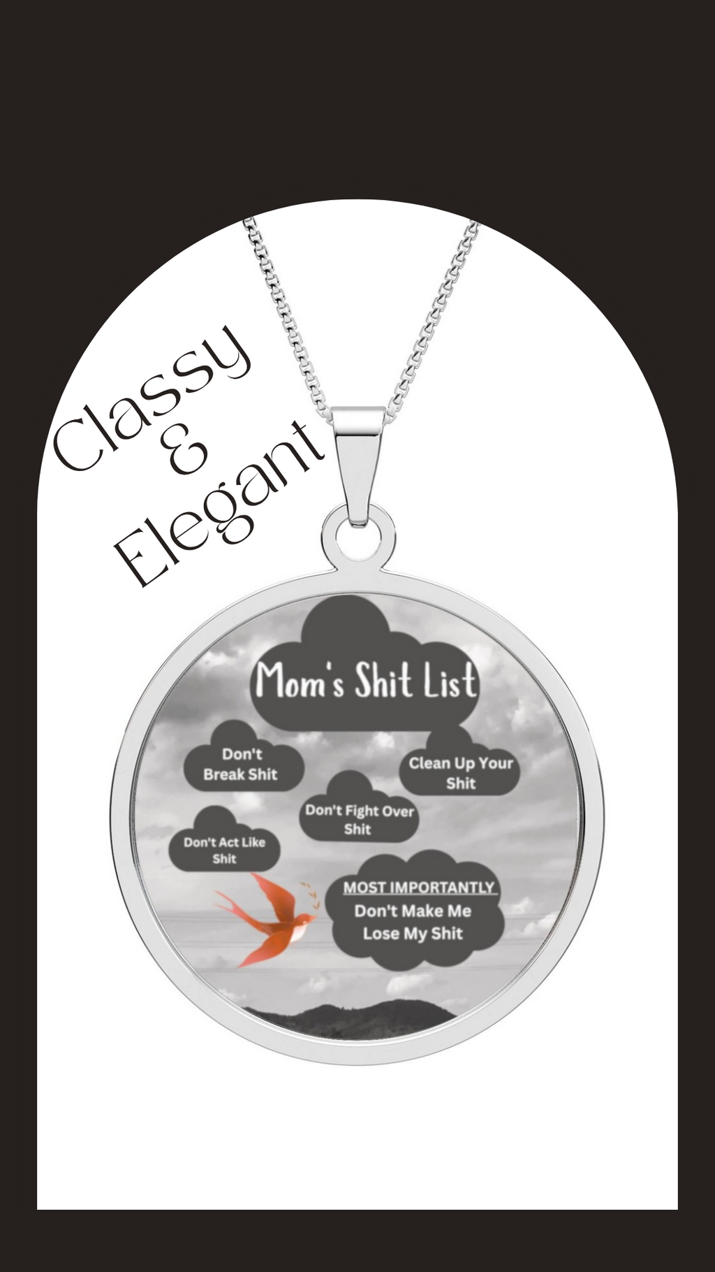 Round Photo Pendant Necklace — Customizable Memory Locket with Swallow & Quote