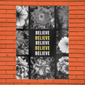 Believe Floral Wall Tapestry — Motivational Black & White Flower Decor