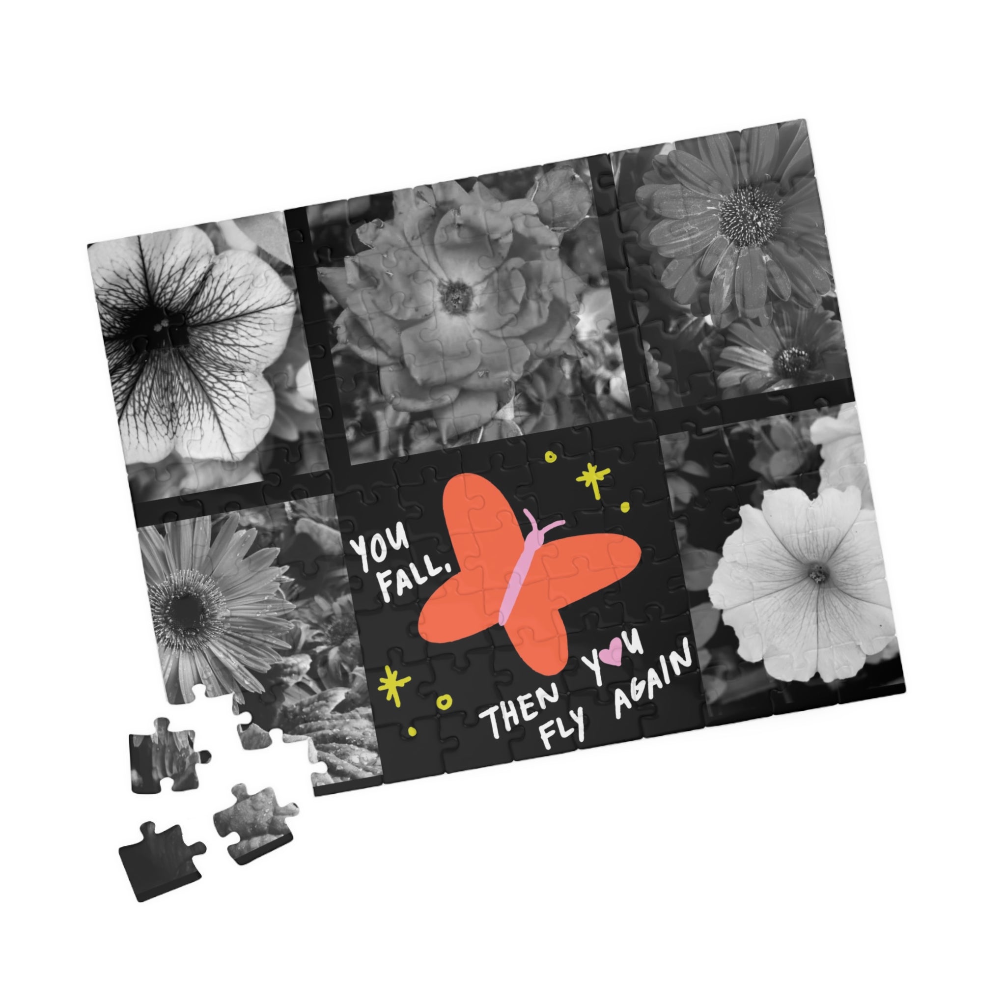 Inspirational Butterfly Puzzle — "You Fall, Then You Fly Again" Floral Jigsaw (110–1014 pcs)