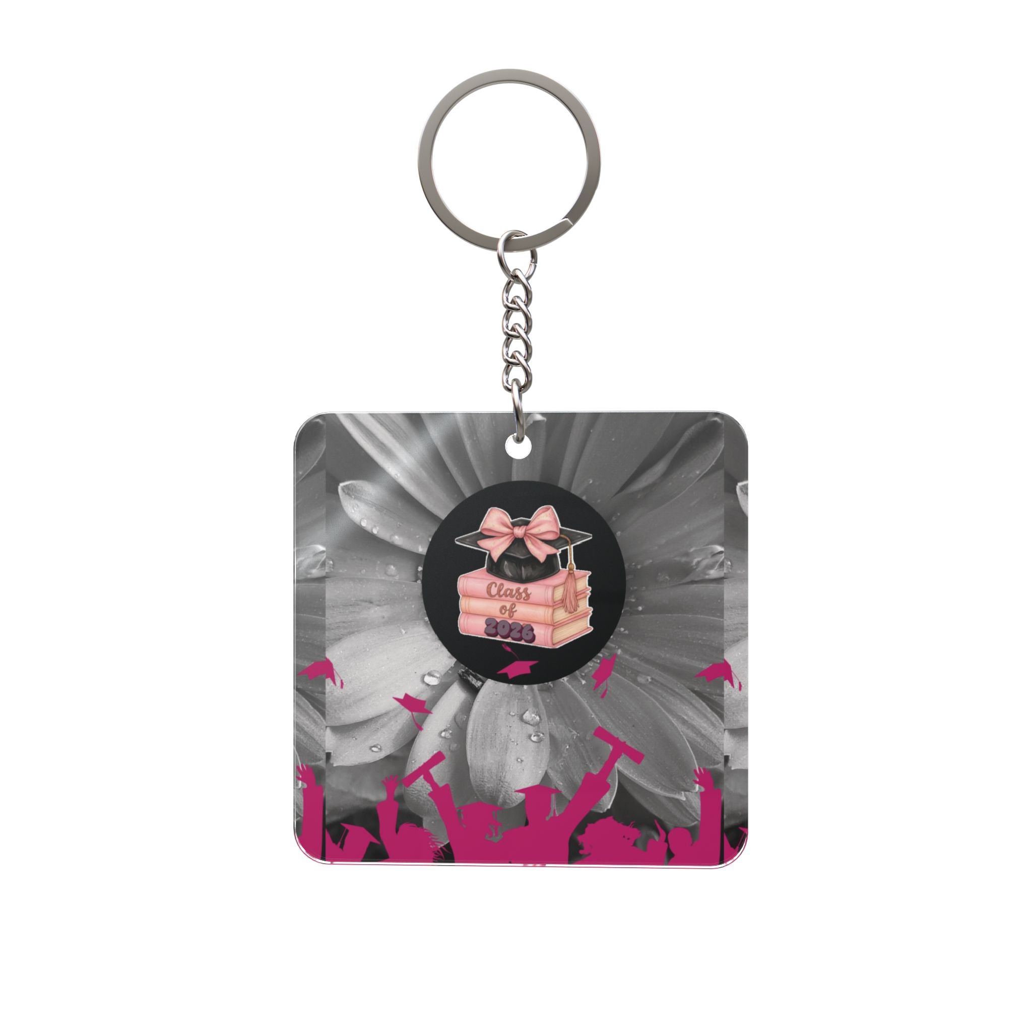Floral Graduation Square Keychain