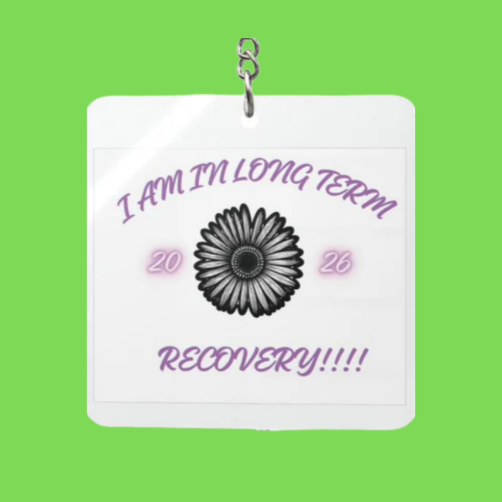 Recovery Square Keychain — "I Am in Long Term Recovery" Inspirational Support Gift