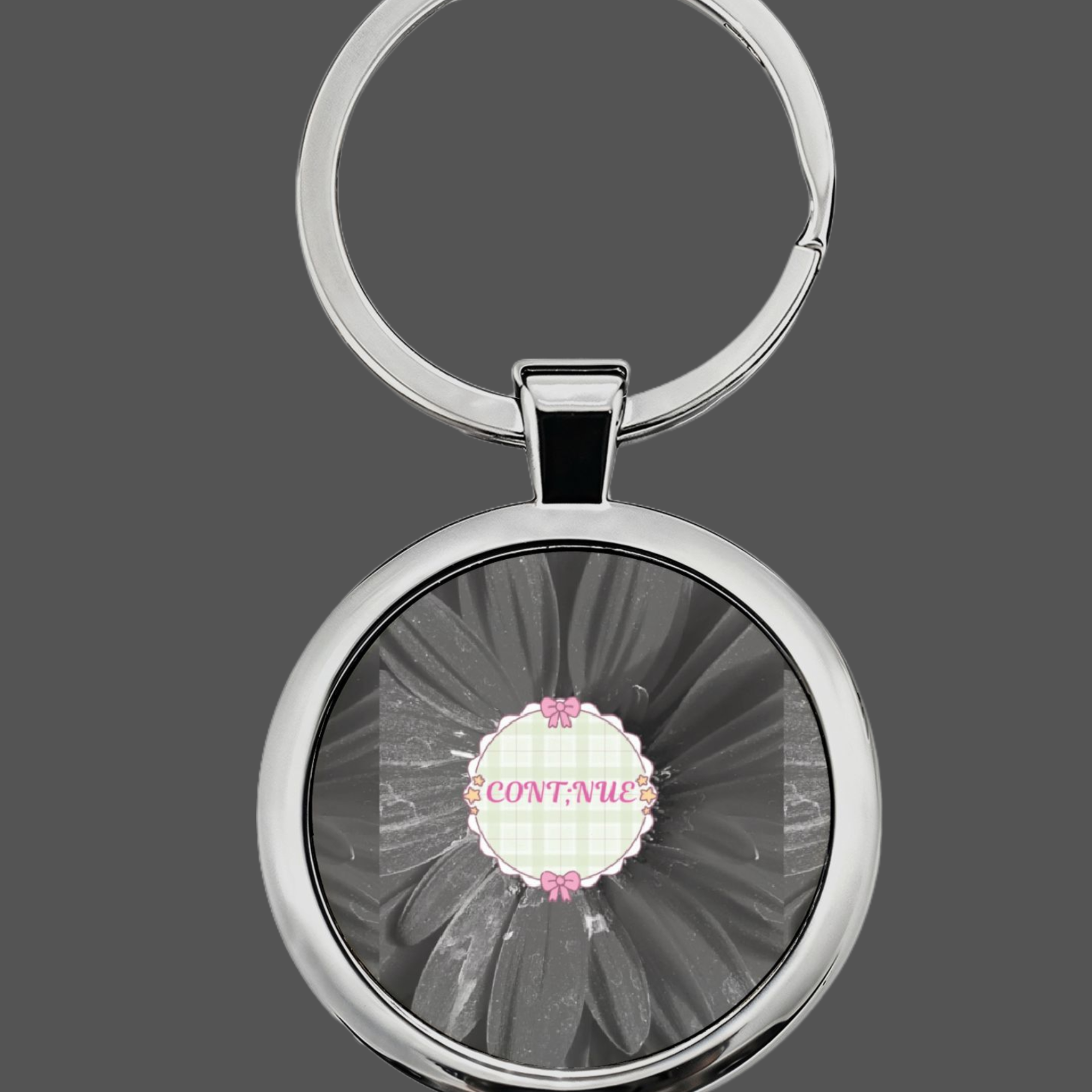 Continue Round Stainless Steel Keychain